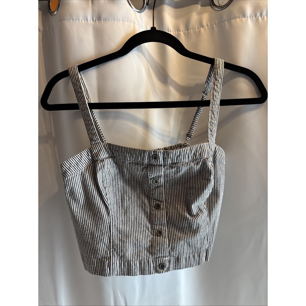 Hollister Gray‎ and White Striped Cropped Button Front Tank Top Size M Y2K